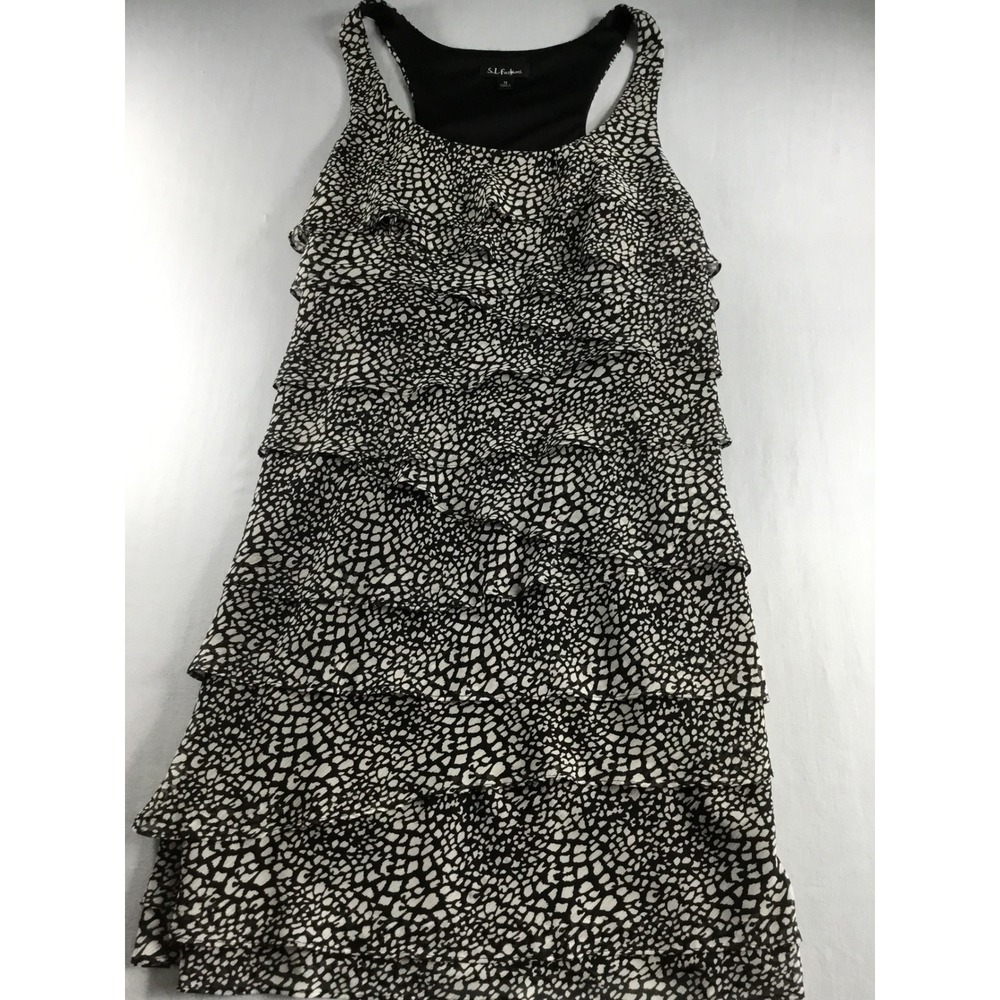 SL Fashions Size14 Party Dress Flirty Ruffle BlackWhite Animal Racerback Wedding